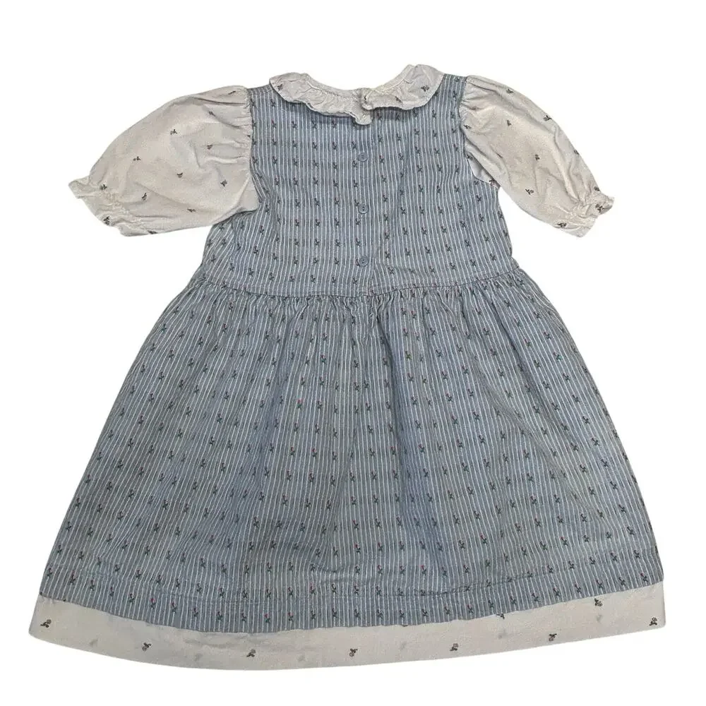 Vintage OshKosh B'Gosh Dress Girls 6 Blue Flowers Cottagecore Classic USA Made